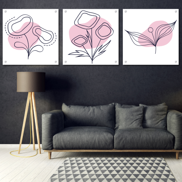 3 Piece Bundle Abstract Pink Flowers Wall Art