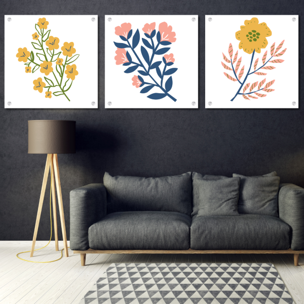 3 Piece Bundle Abstract Handrawn Flowers Wall Art