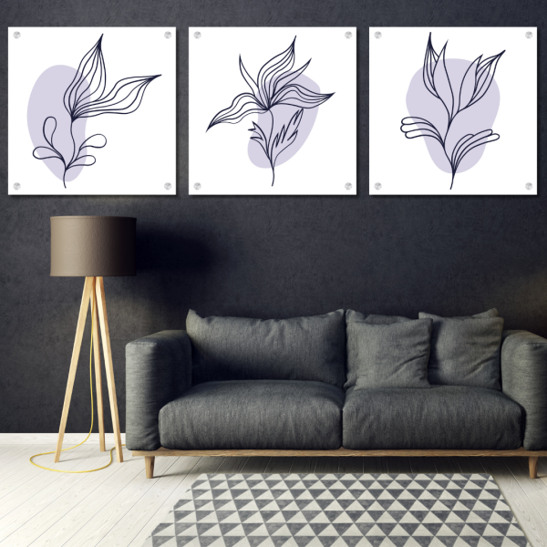 3 Piece Bundle Abstract Grey Flowers Wall Art