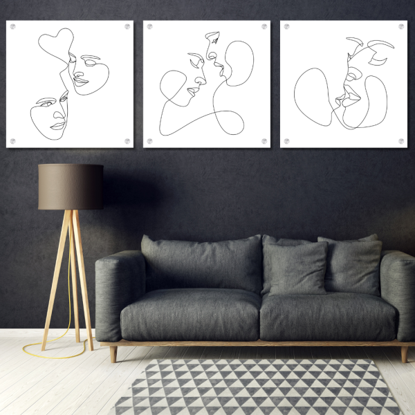 3 Piece Bundle Abstract Couple Faces Wall Art