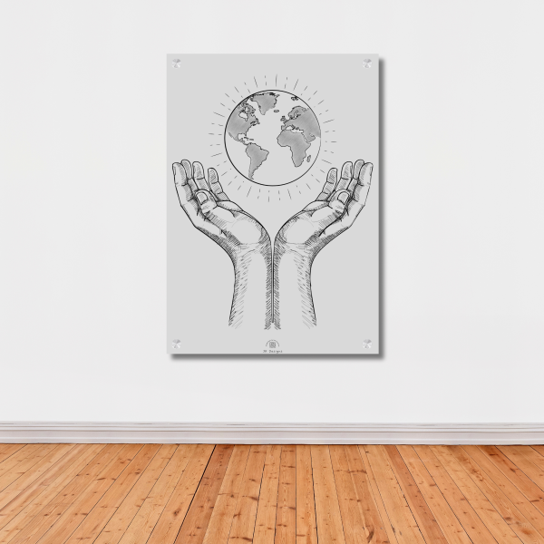 World In Hands Sketch Wall Art